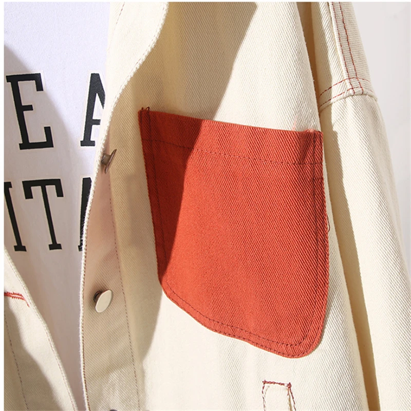 Женская ВИНТАЖНАЯ ДЖИНСОВАЯ КУРТКА свободного покроя с отворотом однобортная