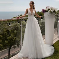 bohemian wedding dresses 2022 sexy v neck lace appliques backless sleeveless a line court train bridal gown vestido de noiva