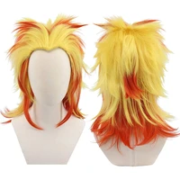 new demon slayer anime cosplay mid length wig character purgatory apricot shouro wig yellow red mid length cosplay wig