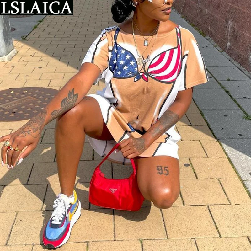 

Dresses for Women Casual Best Seller Short Sleeve O Neck Bikini Design Printed Mini Dress Summer Fashion Loose T-shirt Dresses