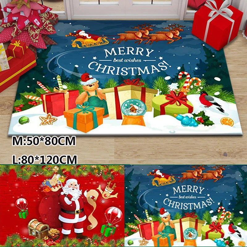 

1 шт. Рождественский ковер из полиэстера, украшение для дома, праздничный коврик, Подарочный коврик, нескользящий ковер для ванной, дома, кор...