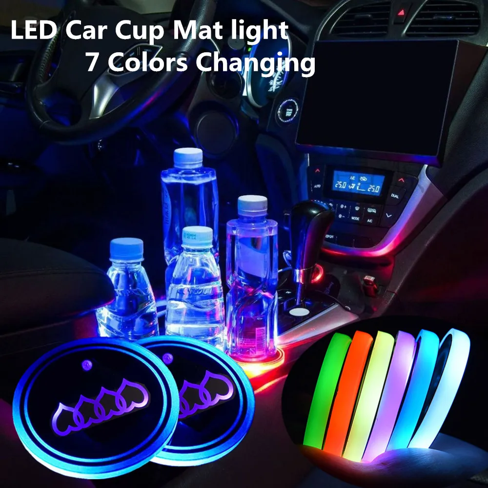 

2 PCS Led Car Cup Drink Love Heart Logo Light For AUDI Car USB Charging Luminous water Coaster Accessories