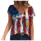 День Независимости блузки женские свободные рубашки женщины Цвет в полоску, со звездным принтом футболки с короткими рукавами и v-образной горловиной топ блузки Уличная 2021