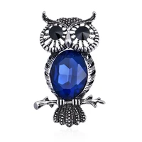vintage metal owl brooch pins big blue crystal bird animal brooches for women suit shirt shawl accessories simple jewelry gifts