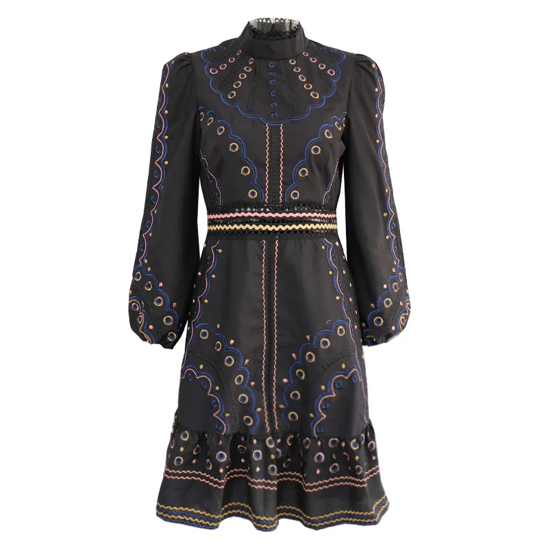 OMIKRON Новое богемное летнее платье с принтом женское мини длинным рукавом