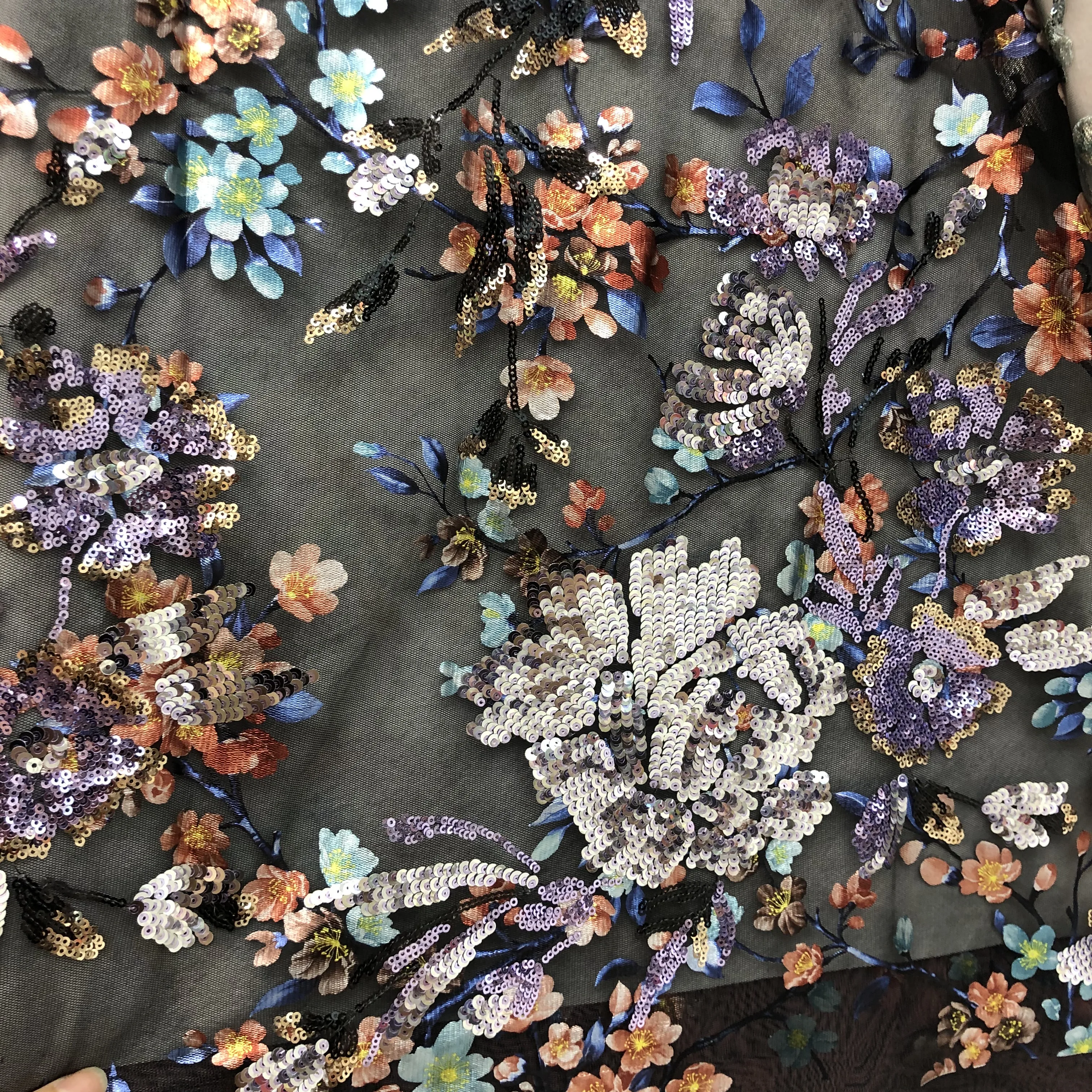 

Latest printing flower with sequins nigerian embroidered tulle net sequins lace African fashion Lace Fabric ladies party dress