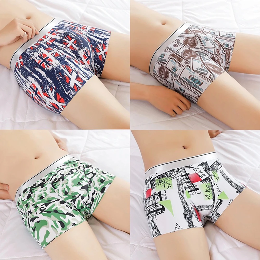 Men Underwear Boxer Shorts Panties Summer Breathable Ultra-Thin Shorts Brand Underpants Men Print Mid Waist Shorts Men M-4XL