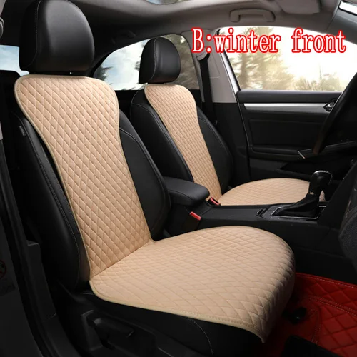 B winter beige front Не перемещается ткань чехол для сиденья автомобиля стекающаяся ткань/льняная подушка дышащий протектор коврик авто аксессуары универсальный размер - Название цвета: B winter beige front