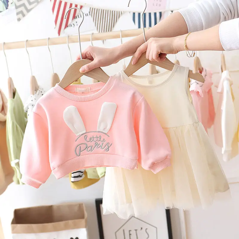 

Новинка 2020, комплект для маленьких девочек, свитеры и платье-пачка из сетчатой ткани, повседневный костюм принцессы для малышей, детская оде...