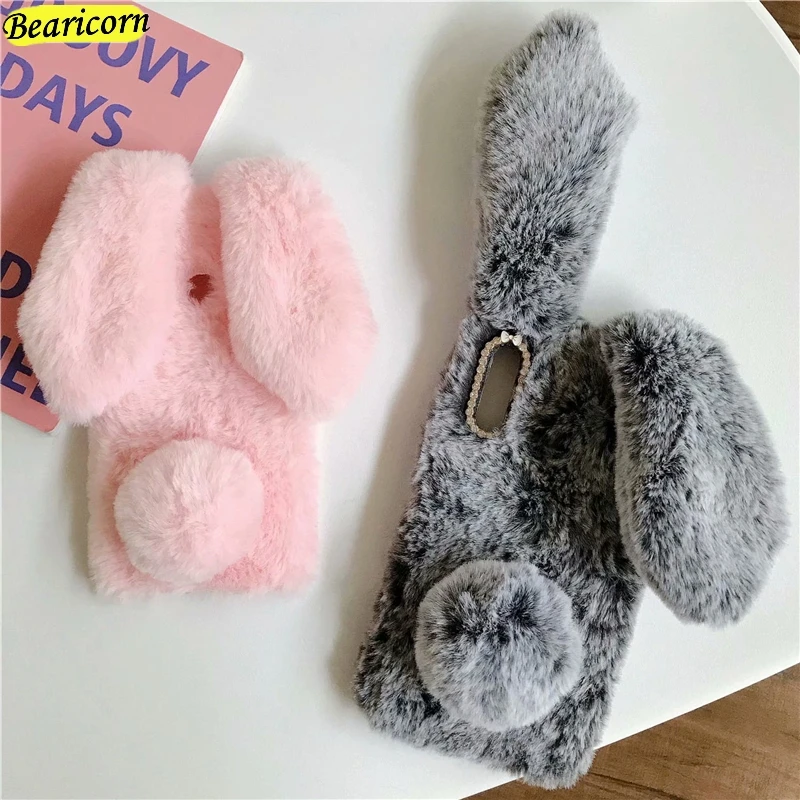 

Soft Plush Phone Case For Xiaomi Redmi Note 9S 8T 9 8 7 6 5 Pro 4 4X 3 Mix 2s Max 2 3 Play F1 Furry Rabbit Bunny Warm Fur Cover