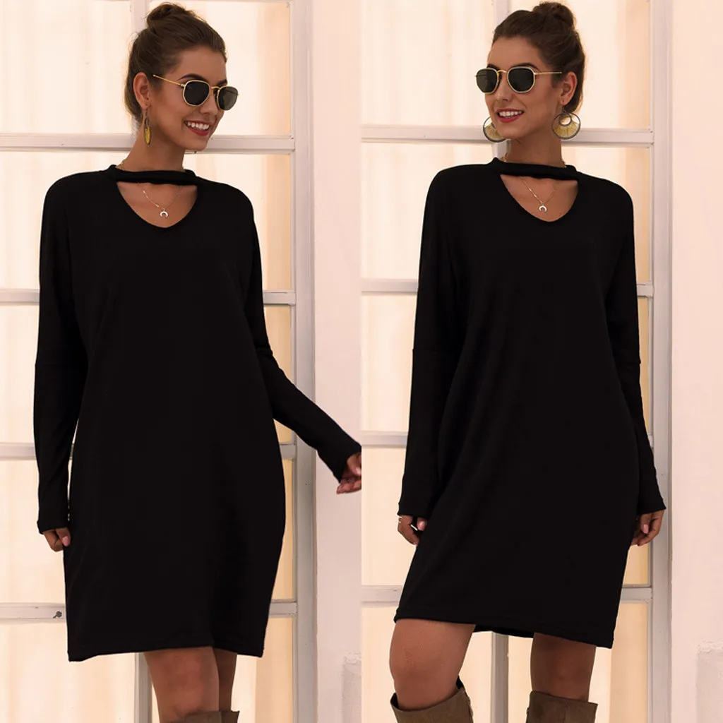 Платье-свитер с длинным рукавом для женщин на осень и зиму свободная туника
