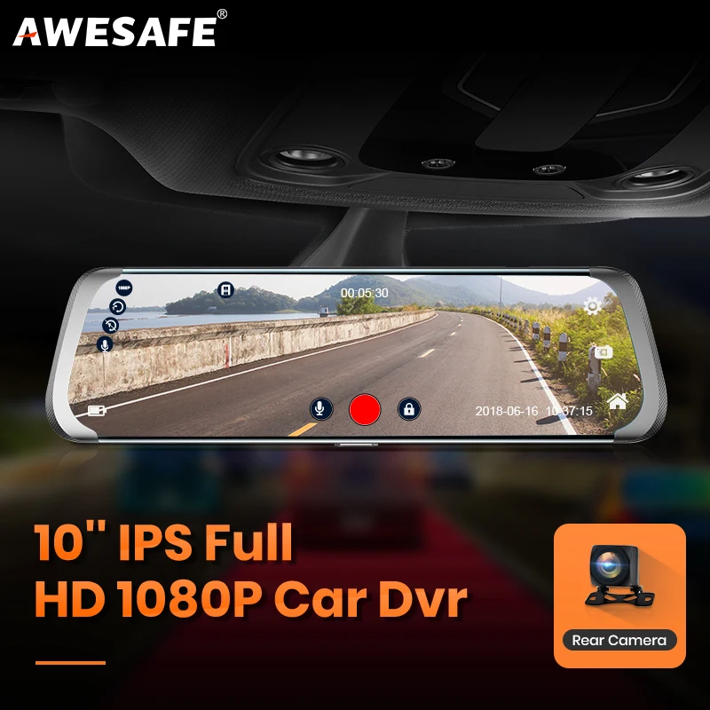 AWESAFE 10 дюймов сенсорный экран Full HD 1080P Автомобильный видеорегистратор потоковое
