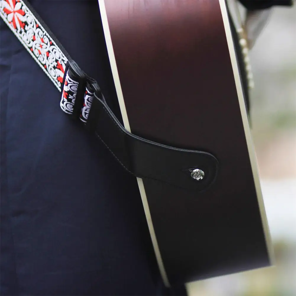 

GS-0 Fashion Adjustable Embroidery Pattern Acoustic Electric Guitar Strap Adjustable Leather End Guitar Bass Straps Belts