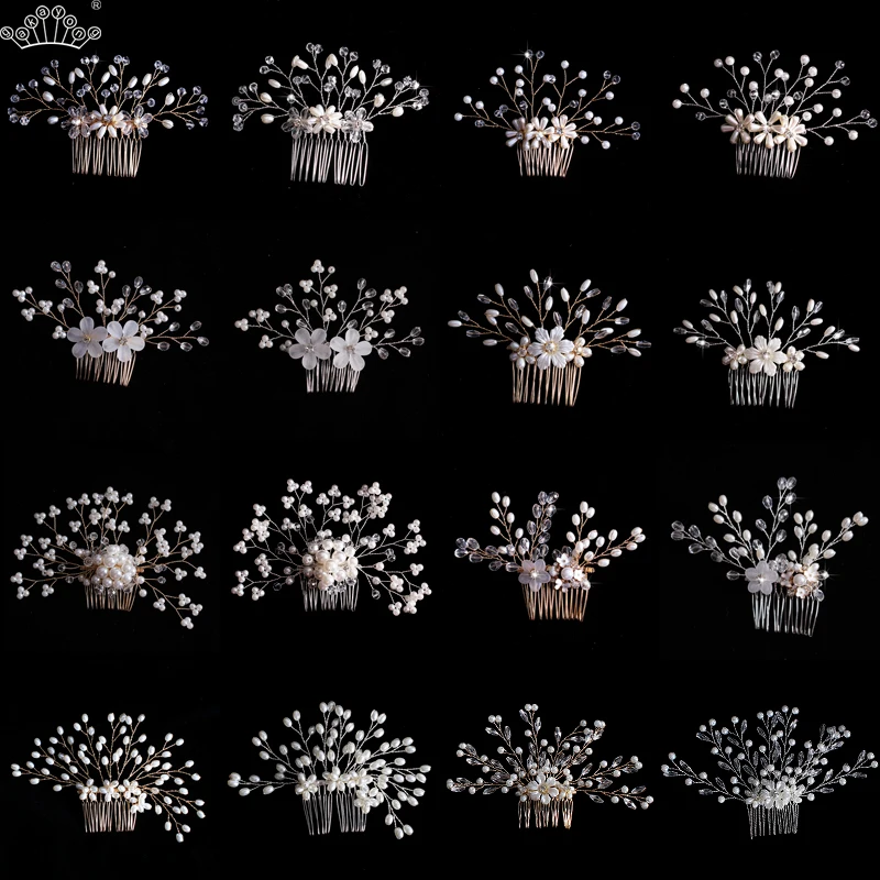 

Silver Gold Color Pearl Crystal Wedding Hair Combs Hair Accessories for Bridal Headpiece Women Bride Hair Ornaments Jewelry
