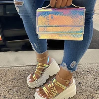 fashion casual wedge sandals and purses set waterproof platform bling bags slippers women outdoor luxury slides pantoffels dames