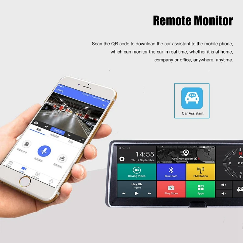 8 дюймов Автомобильный видеорегистратор Android 4G WiFi двойной объектив GPS Navig ADAS