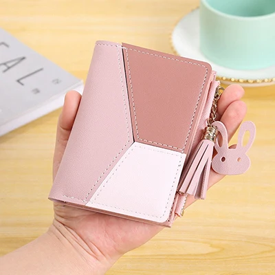 Short-Pink Геометрический женский клатч, розовые кошельки с карманом для мобильного телефона, кошелек Ptgirl, держатель для карт, пэчворк, Женский Длинный кошелек, женский модный кошелек - Цвет: Short-Pink