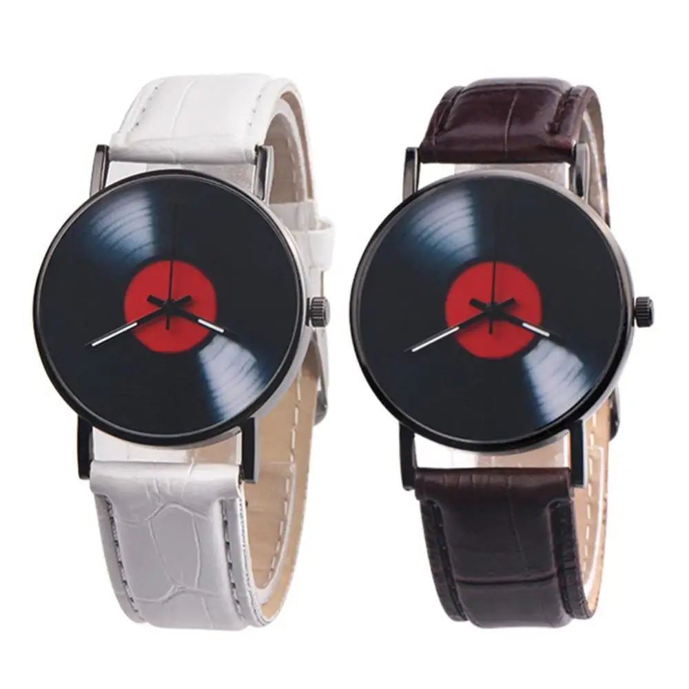 

Retro Vinyl Record Dial Faux Leather Men Women Analog Quartz Wrist Watch Gift