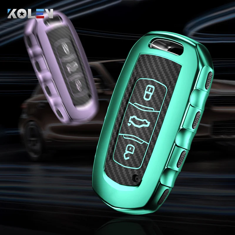 Чехол для автомобильного ключа из ТПУ и углеродного волокна чехол брелок Geely Atlas