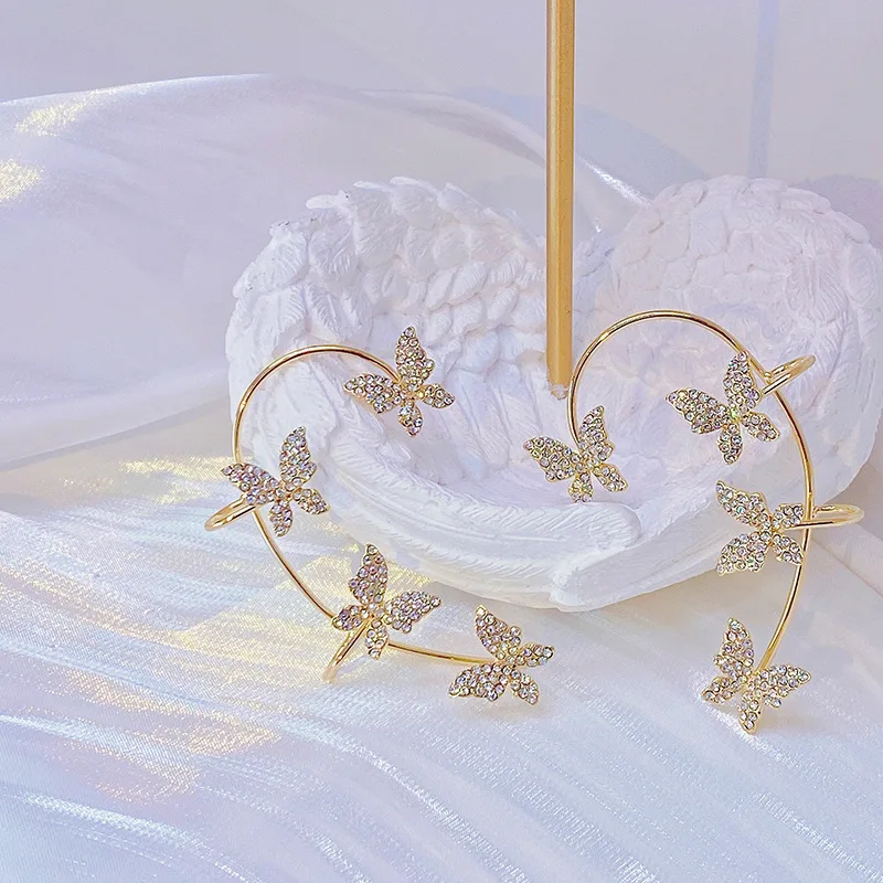 

Korea New Design Fashion Jewelry Multiple Crystal Butterfly Ear Clips Elegant Women's Wedding Party Accessories