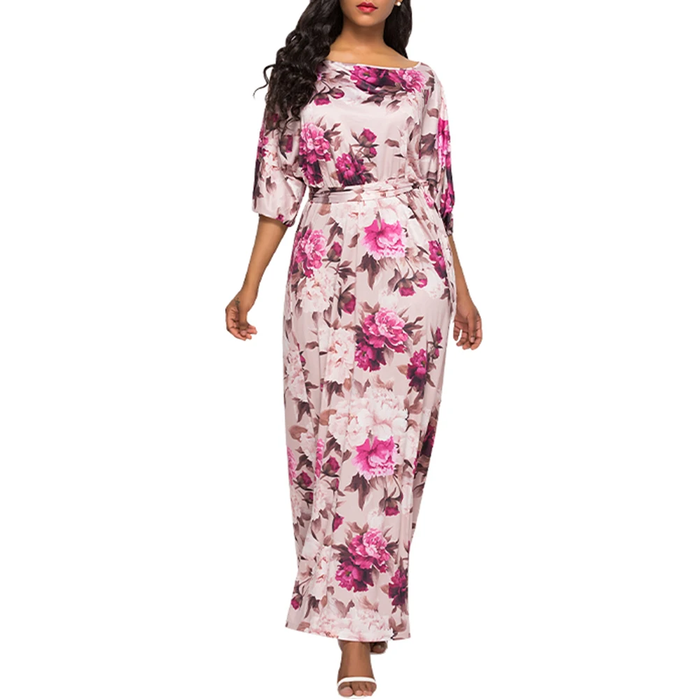 

Plus Size Dresses Autumn Half Sleeve Casual Printed Dress for Women Loose Clothing Fall 2020 Elegant Ladies Party Vestido