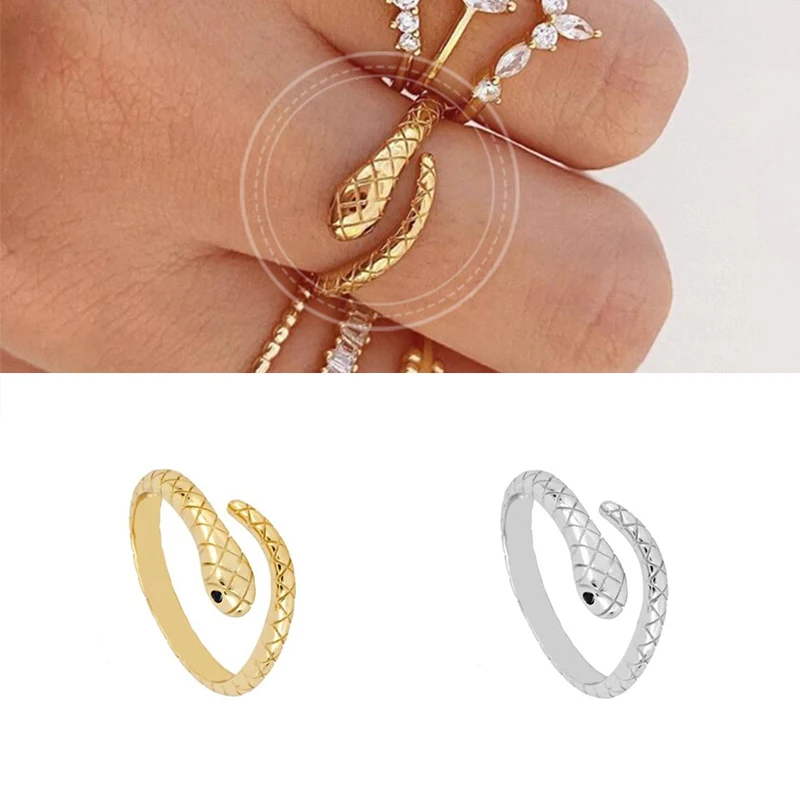 

24k Gold-Plated Silver Snake Resizable Ring Adjustable Animal Women Gold Silver Color Luxury Rock Punk Slim Circle Round Jewelry