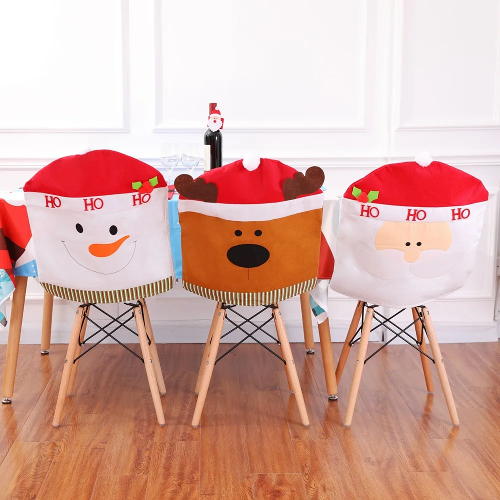 

Noel Santa Claus Christmas Non-woven Dinner Table Red Hat Chair Back Covers Xmas Christmas Decorations for Home New Year