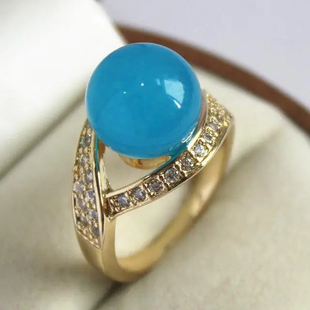 

cute lady's 18K with crystal decorated &12mm blue jade ring(#7 8 9 10)