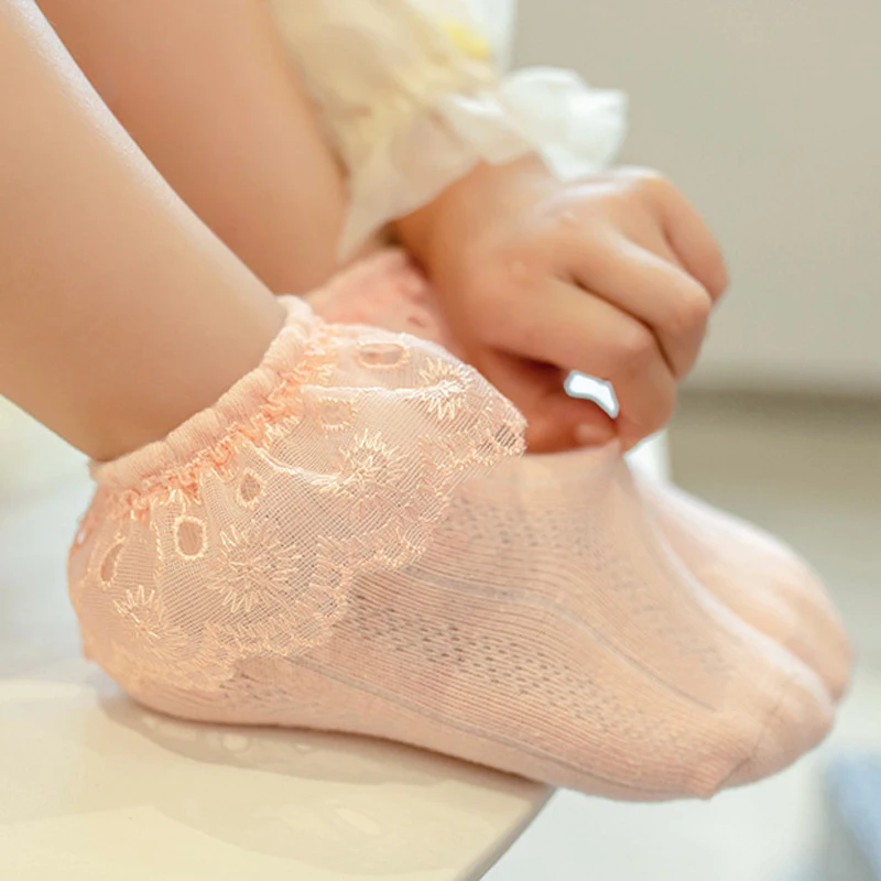 Кружевные носки с оборками для маленьких девочек дышащие хлопковые детские