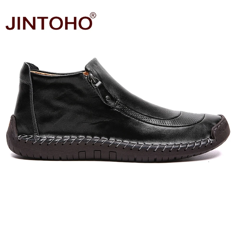 Мужские зимние ботинки JINTOHO из натуральной кожи модные мужские кожаные ботильоны