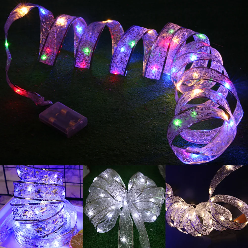 Лента с бантом длиной 4 м светящаяся гирлянда на батарейках для дома сада