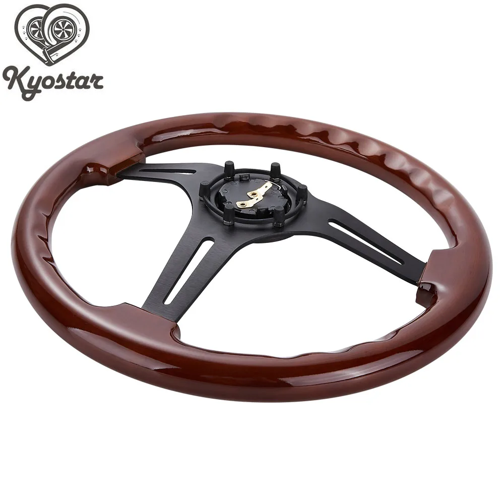 14 &quotRacing Car Руль с алюминиевой спицей 350 мм коричневый дерево зерна Универсальный