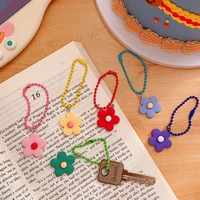 handmade cute colorful resin flower keychain headphone cover keyring cartoon charm bag pendants car key chains girls gift