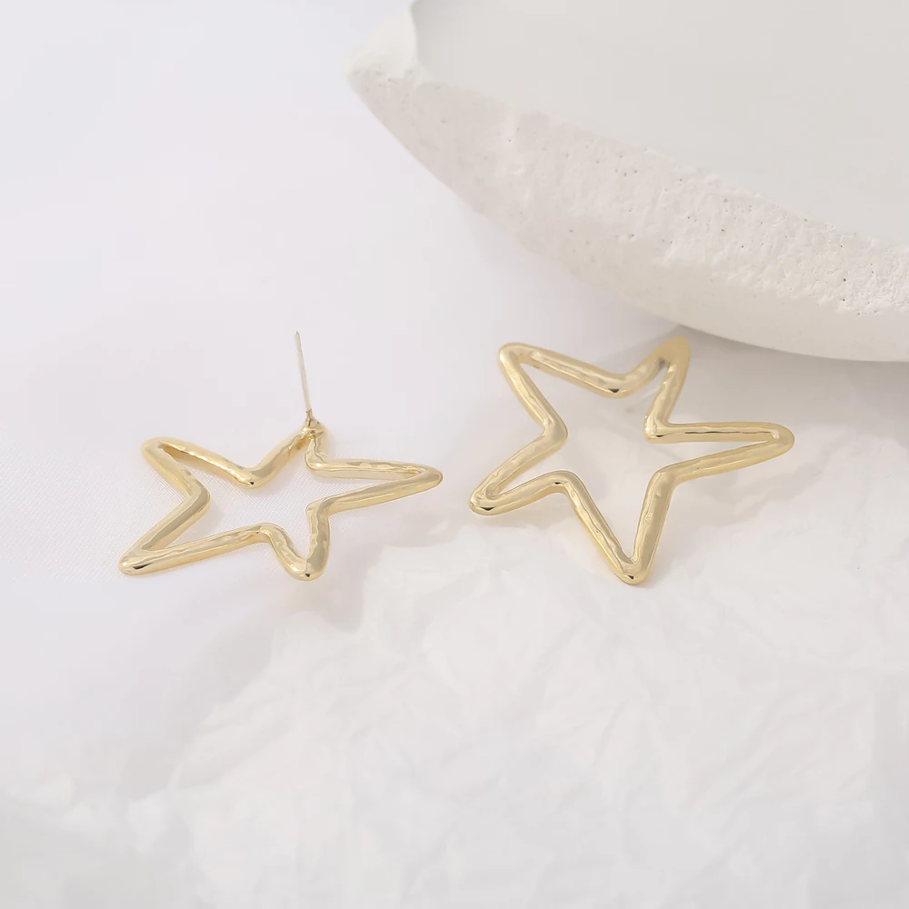 Yhpup Fashion Charming Star Hollow Geometric Golden Metal Earrings for Women Simple Party Statement Trendy Jewelry | Украшения и