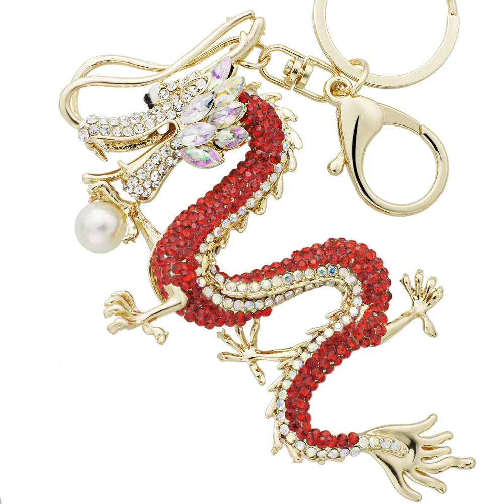 Шикарный Дракон брелоки цепи держатель имитация жемчуга Кристальные для