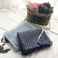 new spring and autumn literature model vertical stripe pleated cotton scarf womens linen scarf sunscreen shawl scarves hijab