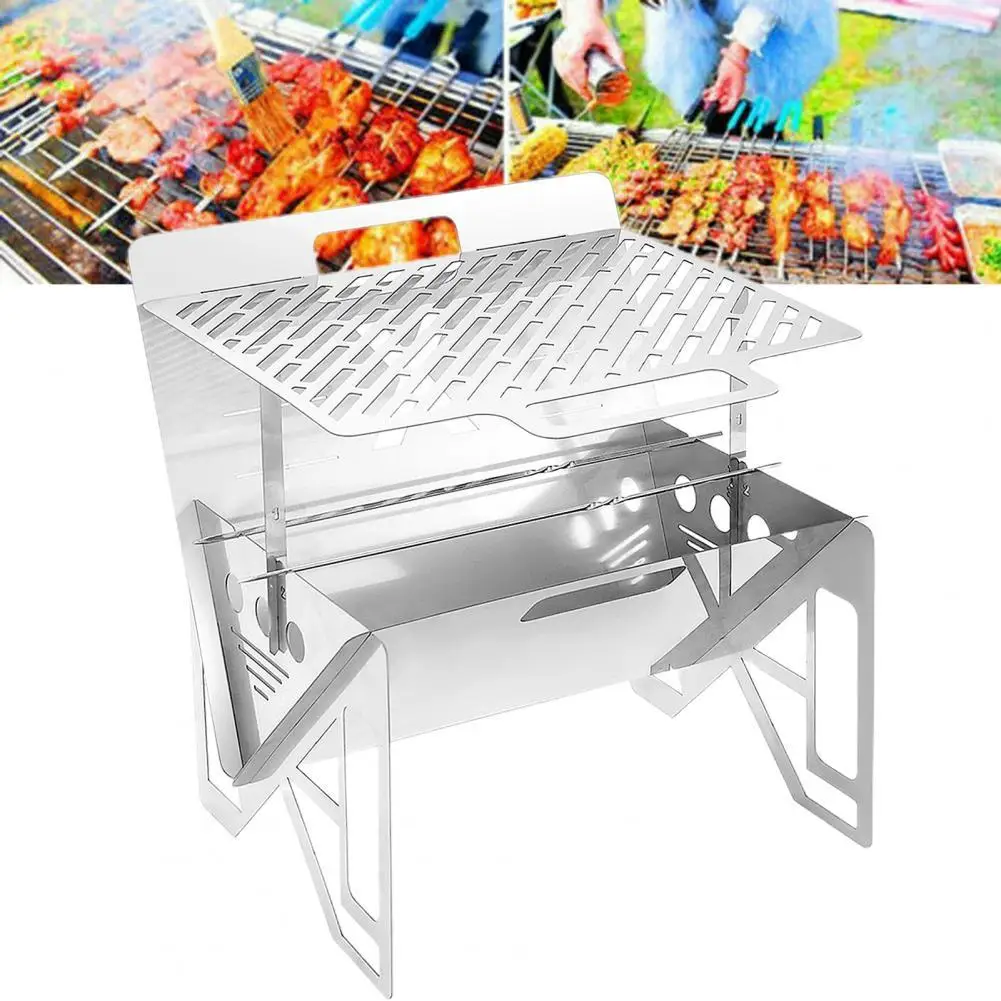 

1 Set Barbecue Stove Foldable Portable Stainless Steel Charcoal Barbecue Grill Camping Cookware
