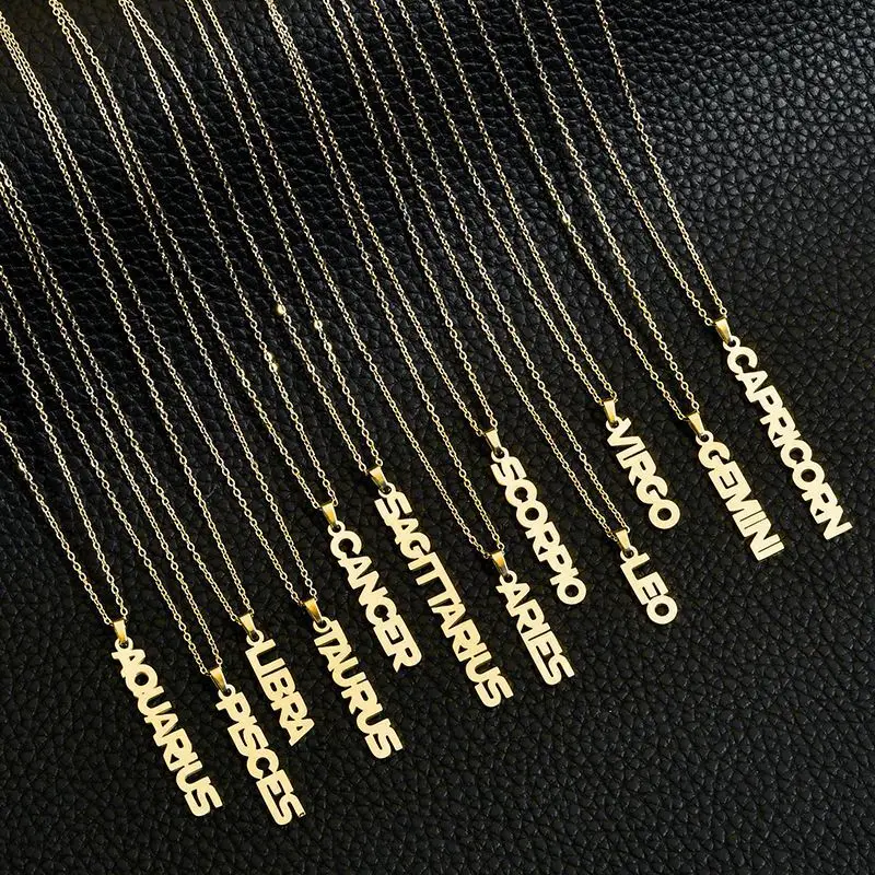 

Vacuum Plating Stainless Steel Clavicle Chain Trendy Simple English Twelve Constellation Stainless Steel Letter Pendant Necklace
