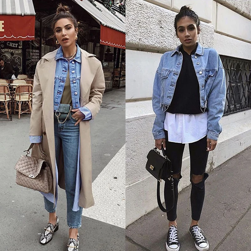 Женская укороченная джинсовая куртка manteau femme, модная синяя джинсовая куртка, демисезонная короткая джинсовая куртка и пальто, верхняя одежда