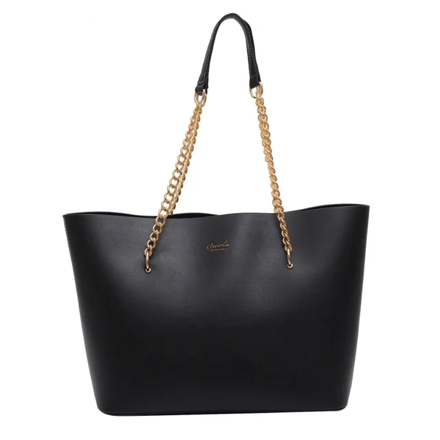 Black Pu Leather Shoulder Bags for Women Handbag Chain Design Large Capacity Tote Bag Luxury Shopper Hand Bag Female Totes New 6