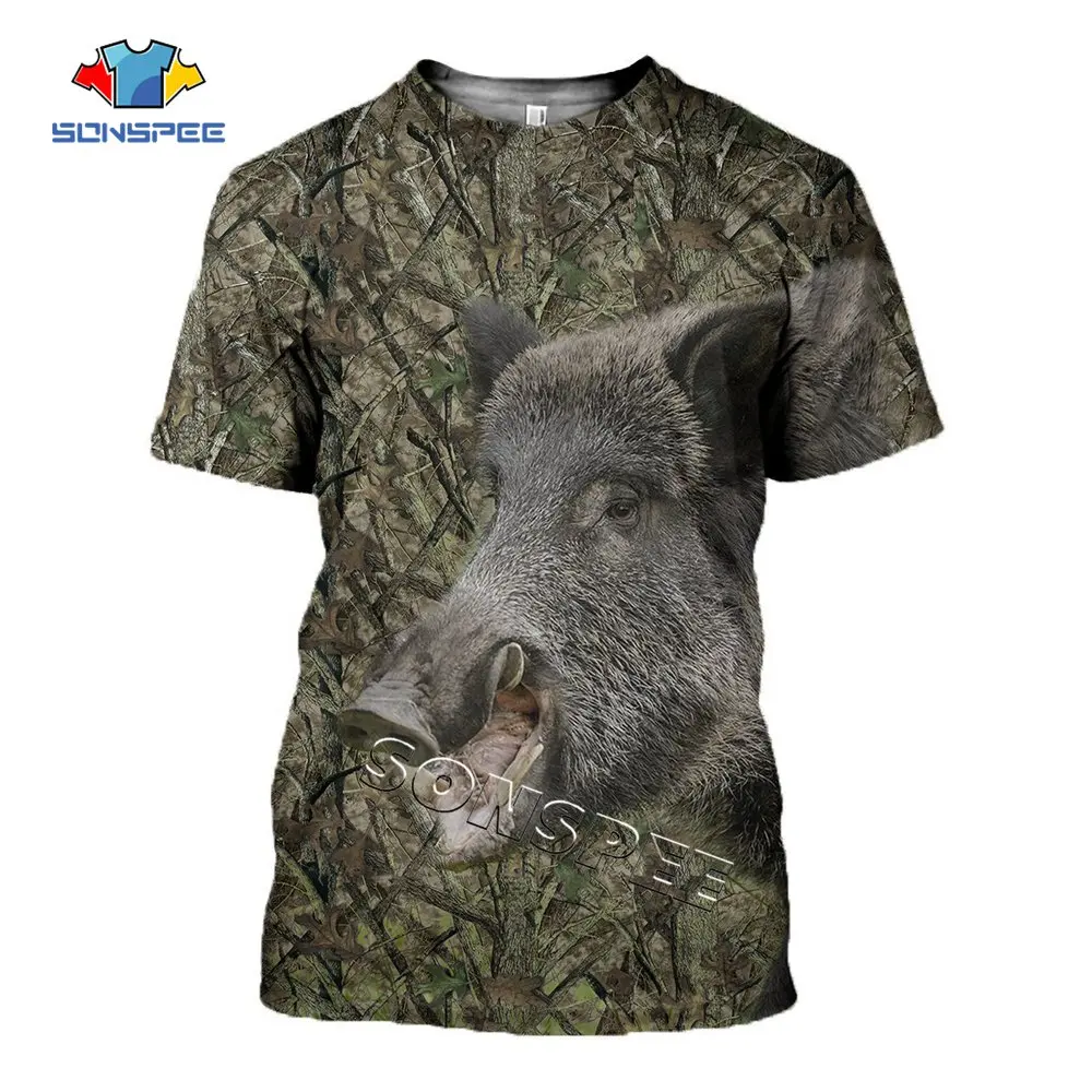 

3D Print Harajuku hunting T shirt Fashion Men's T-shirt Women Animal Wild Boar Tee Boys Funny Short sleeve Rock Hip hop Clothing