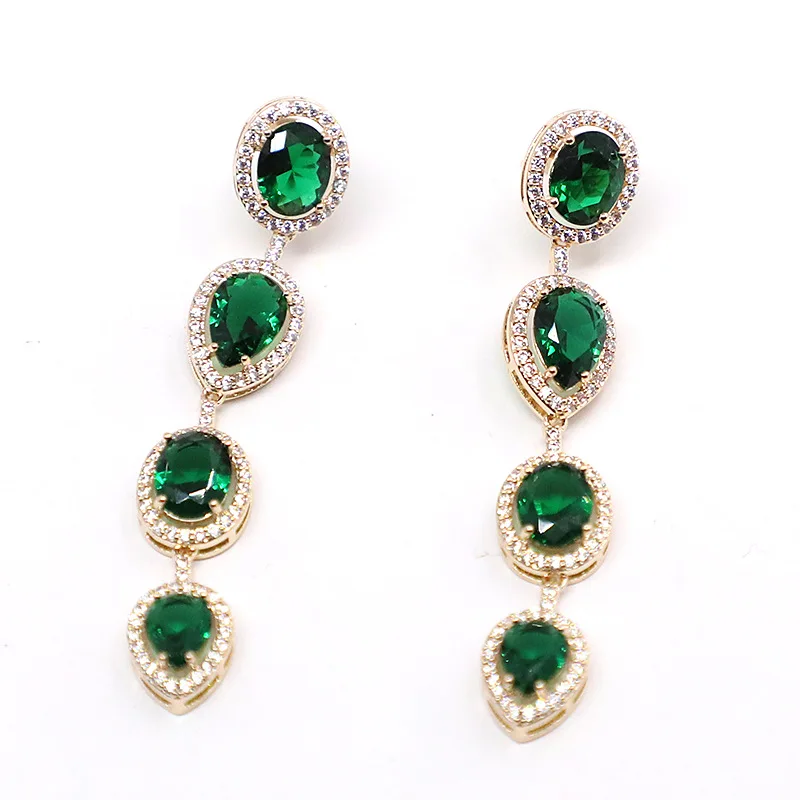 

Green Zircon Water Drop Tassel Crystal Earrings 210318-20