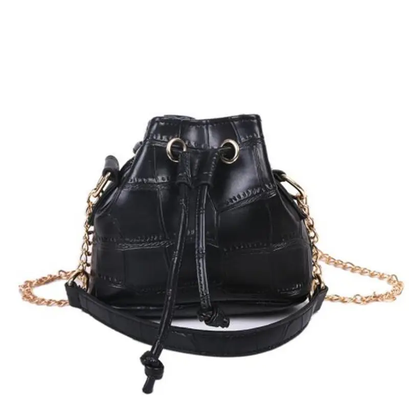 

2020 Fashion Trend Women Alligator Pattern PU Leather Bucket Bag Chain Strap Drawstring Shoulder Tote Mini Crossbody Handbags