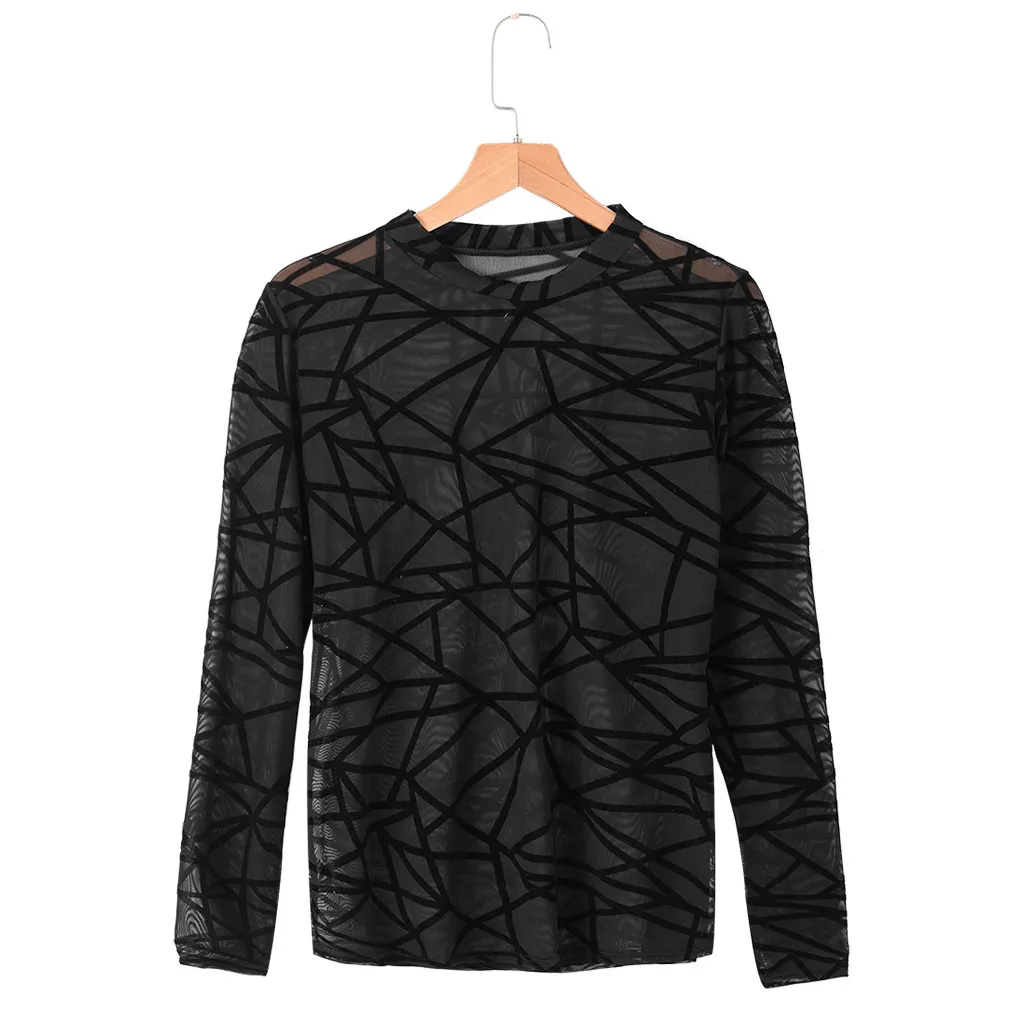 Перспективная Женская Геометрическая полоска Сексуальная рубашка с круглым