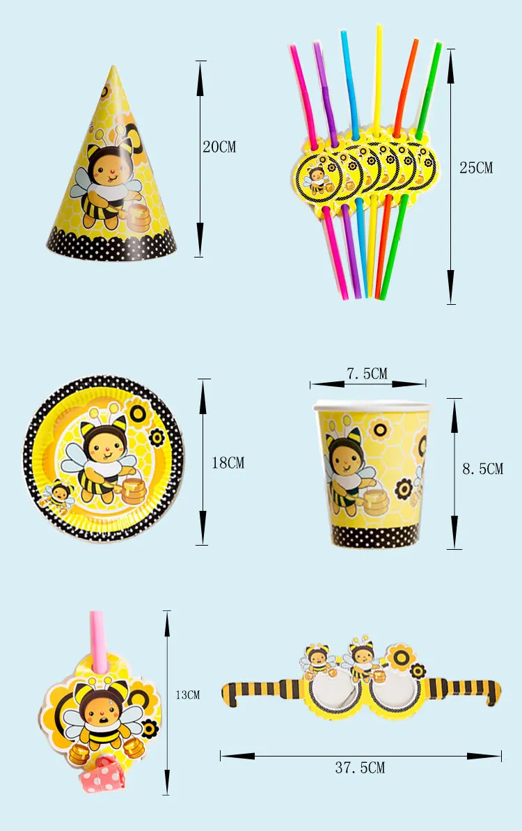 

BEE Theme Party Supplies Disposable Tableware Paper Cups Plates Tissue Balloons Baby Shower Kids Birthday Party Decorations
