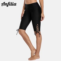 anfilia womens swim trunks lace up board shorts high waist swimsuit bottoms swimming shorts capris