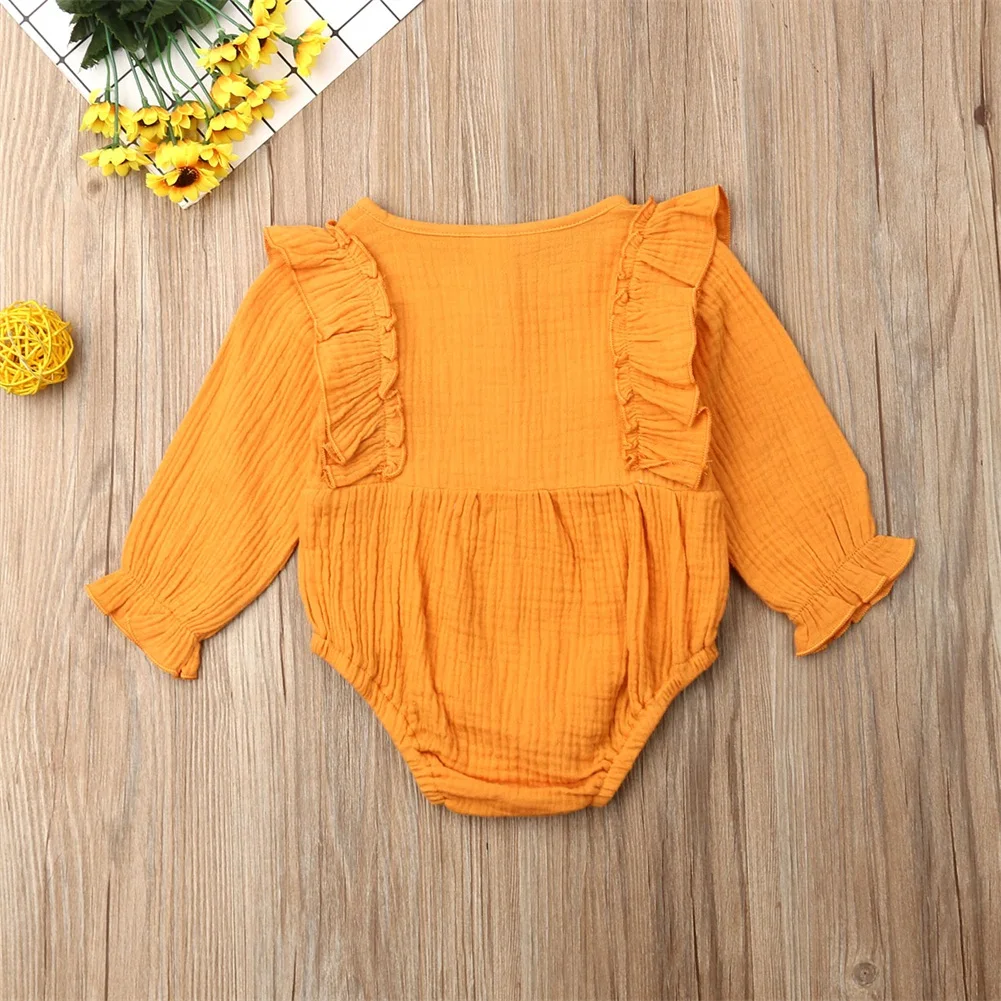 Emmababy новорожденных милые хлопковые футболки с длинными рукавами с оборками для мальчиков и девочек, комбинезон детская одежда трико Боди Одежда для малышей, Топы зима-осень