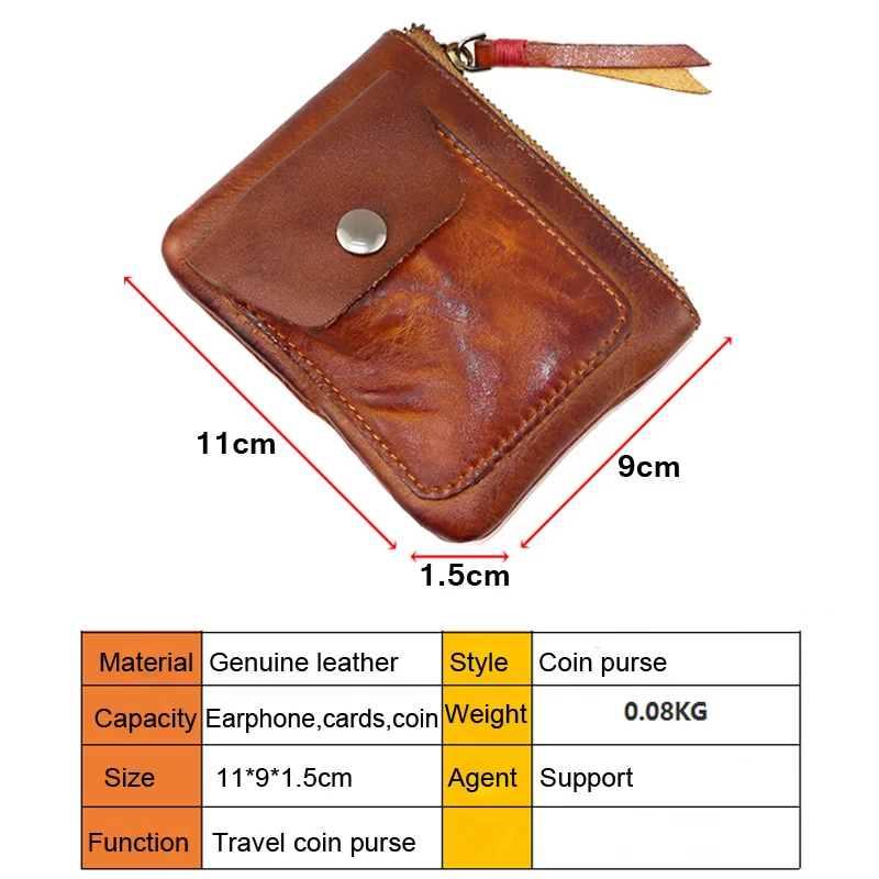 

Simple Unisex Small Purse Retro Old Pure Men Cow Leather Key Bag Mini Coin Purse Leather Women Zipper Coin Pouch Storage Bag New