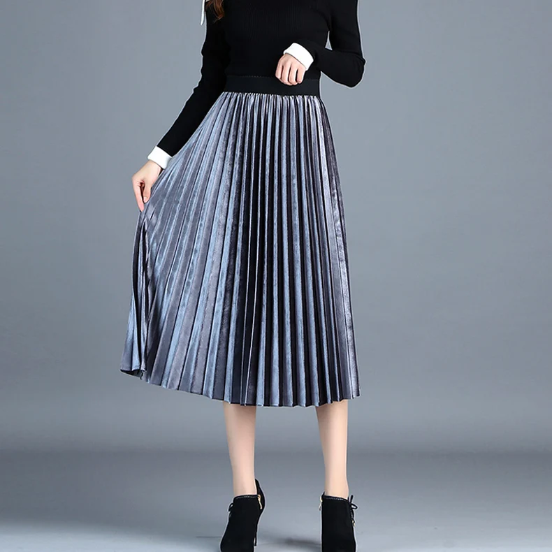 Плиссированные юбки женские 2019 осенние 10 цветов элегантные эластичные высокая
