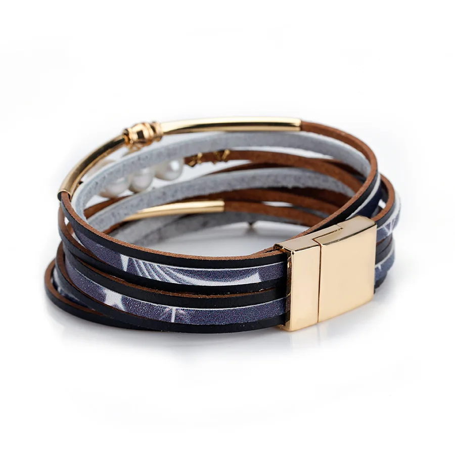 2020 Braid Leather Bracelet For Women Fashion Alloy Magnetic Buckle Multilayer Wrap Female Pearl Bangle Jewelry Gift | Украшения и